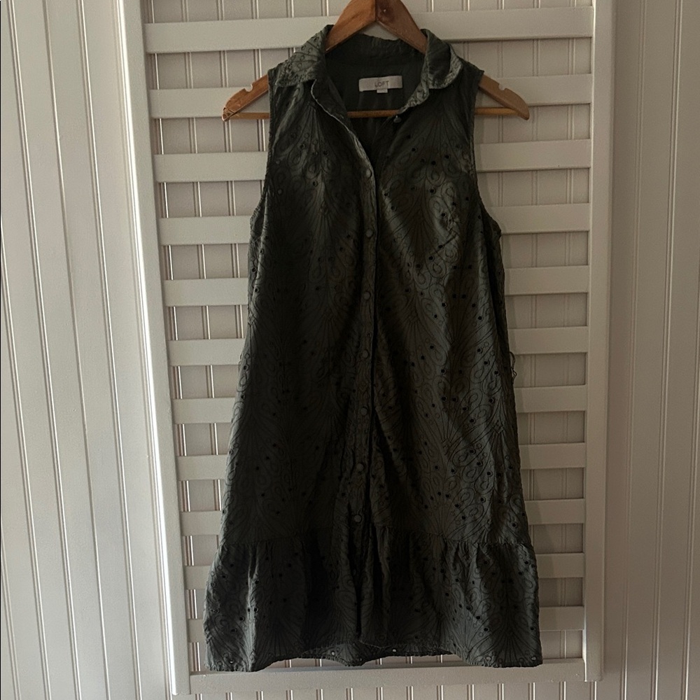 LOFT Olive Green Textured Midi Dress